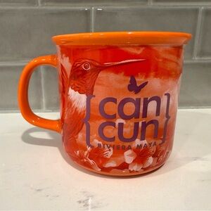 NEW Cancun Riviera Maya Pier 27 Hummingbird Butterflies Orange Mug 15 oz